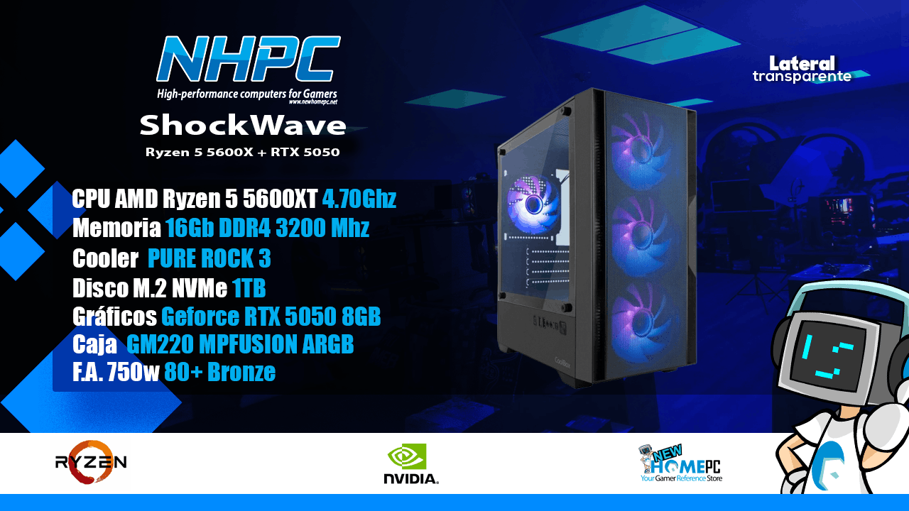 Pc Gaming NHPC ShockWave Ryzen 5 5600XT - 16Gb - RTX 5050 - M2 NVme 1Tb